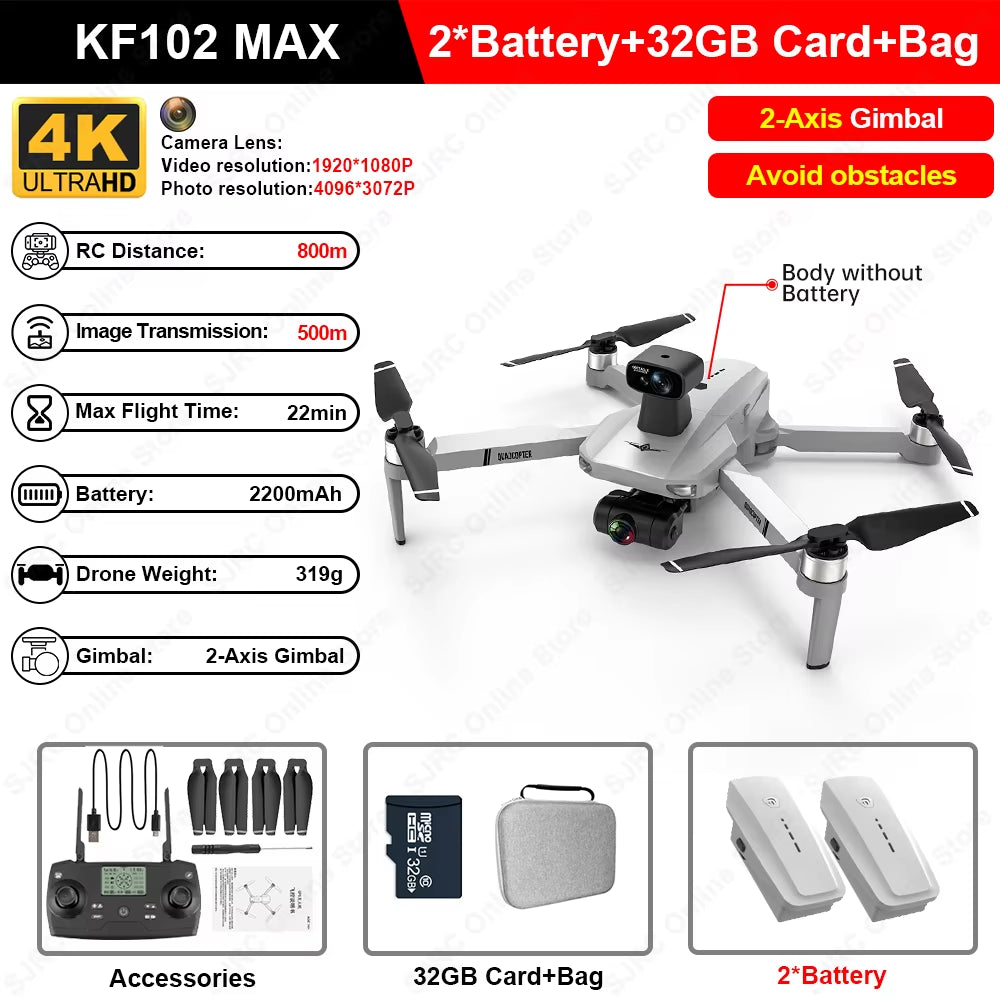 KF102 Max GPS Drone 4K Profesional FPV HD Camera KF102 Drones 2-Axis Gimbal Brushless Motor RC Quadcopter VS ZLL SG906 Max Pro2