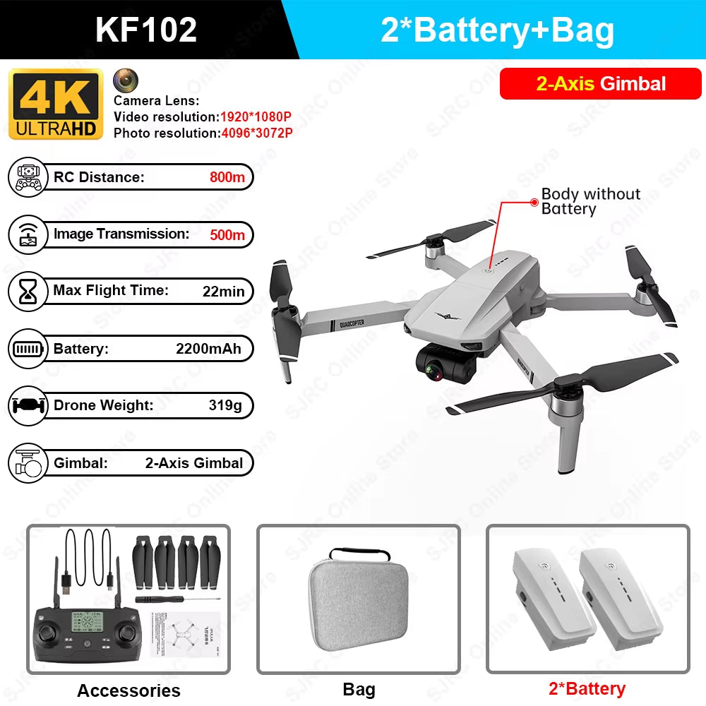 KF102 Max GPS Drone 4K Profesional FPV HD Camera KF102 Drones 2-Axis Gimbal Brushless Motor RC Quadcopter VS ZLL SG906 Max Pro2