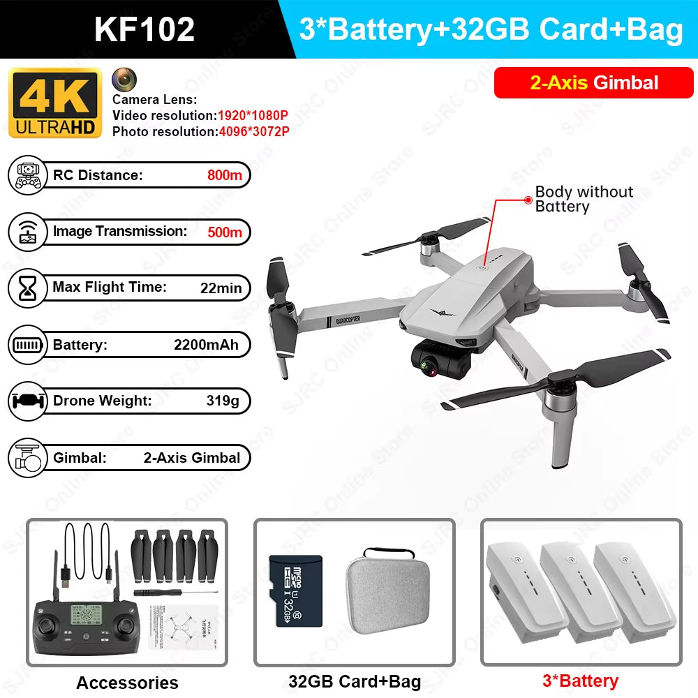 KF102 Max GPS Drone 4K Profesional FPV HD Camera KF102 Drones 2-Axis Gimbal Brushless Motor RC Quadcopter VS ZLL SG906 Max Pro2