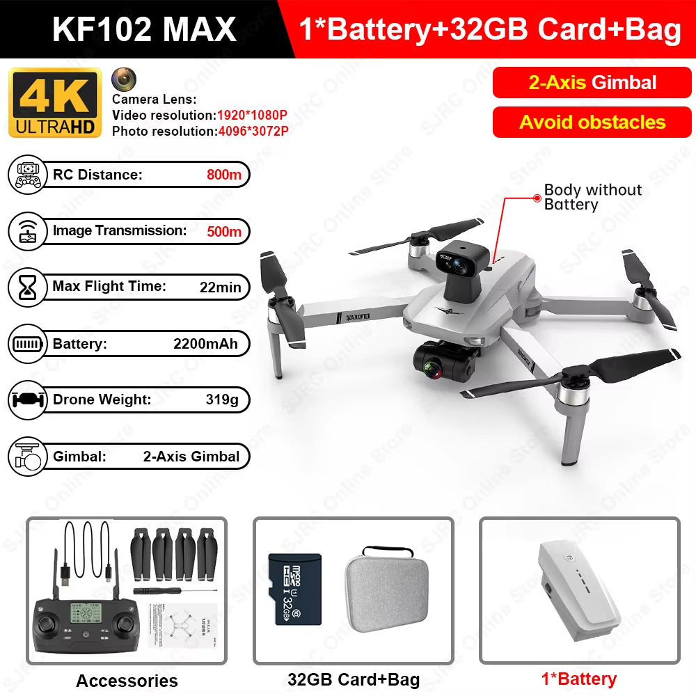 KF102 Max GPS Drone 4K Profesional FPV HD Camera KF102 Drones 2-Axis Gimbal Brushless Motor RC Quadcopter VS ZLL SG906 Max Pro2