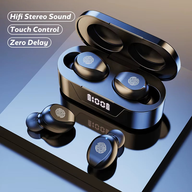 Wireless Headphones Touch Control Power Digit-Display Earphone Bluetooth Sport Waterproof Bluetooth Headphones with Mic