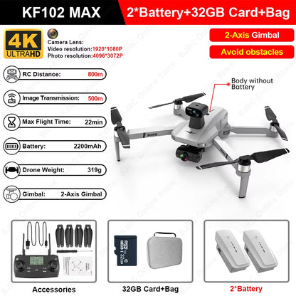KF102 Max GPS Drone 4K Profesional FPV HD Camera KF102 Drones 2-Axis Gimbal Brushless Motor RC Quadcopter VS ZLL SG906 Max Pro2