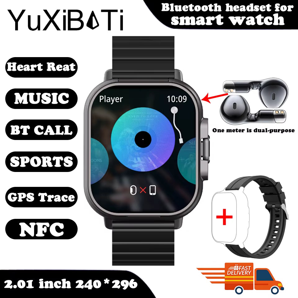 2024 New TWS 2-In-1 with Headset Smart Watch Bluetooth Call Men Watch GPS Track Smartwatch Heart Rate Monitor Play Music Watch