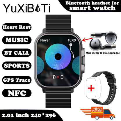 2024 New TWS 2-In-1 with Headset Smart Watch Bluetooth Call Men Watch GPS Track Smartwatch Heart Rate Monitor Play Music Watch