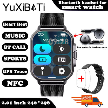 2024 New TWS 2-In-1 with Headset Smart Watch Bluetooth Call Men Watch GPS Track Smartwatch Heart Rate Monitor Play Music Watch