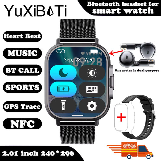 2024 New TWS 2-In-1 with Headset Smart Watch Bluetooth Call Men Watch GPS Track Smartwatch Heart Rate Monitor Play Music Watch