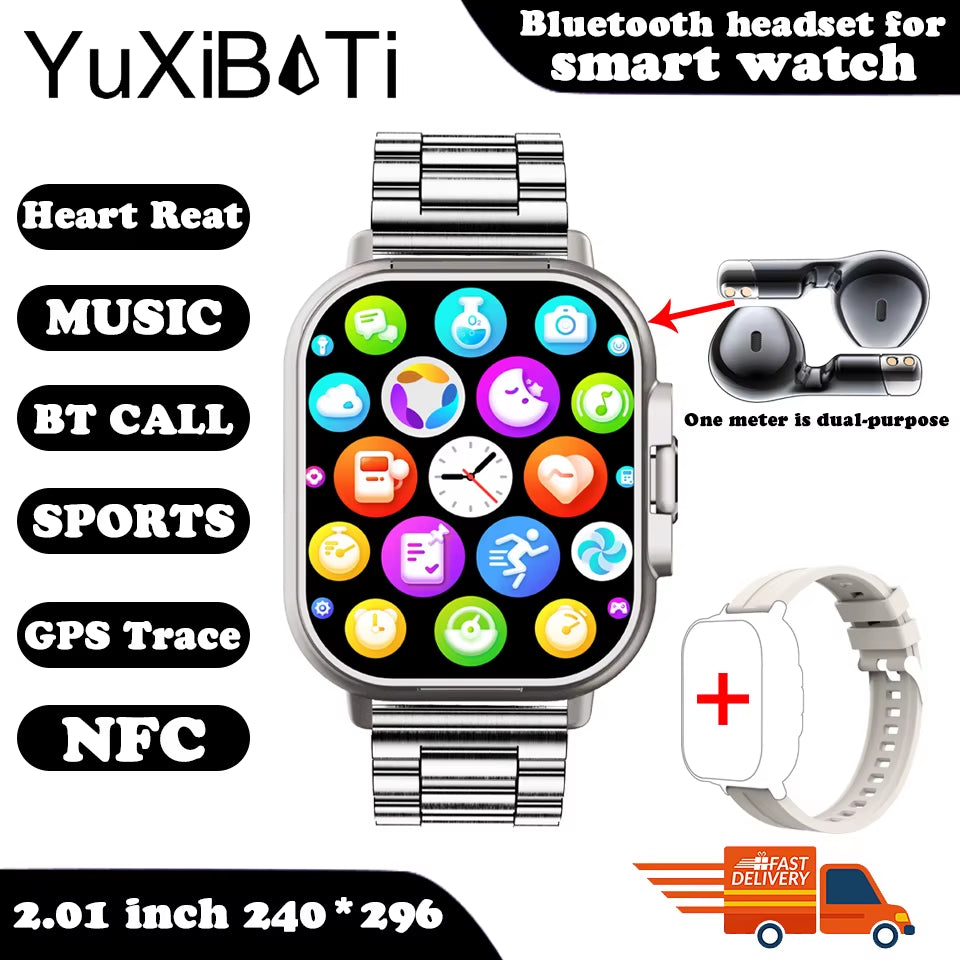 2024 New TWS 2-In-1 with Headset Smart Watch Bluetooth Call Men Watch GPS Track Smartwatch Heart Rate Monitor Play Music Watch