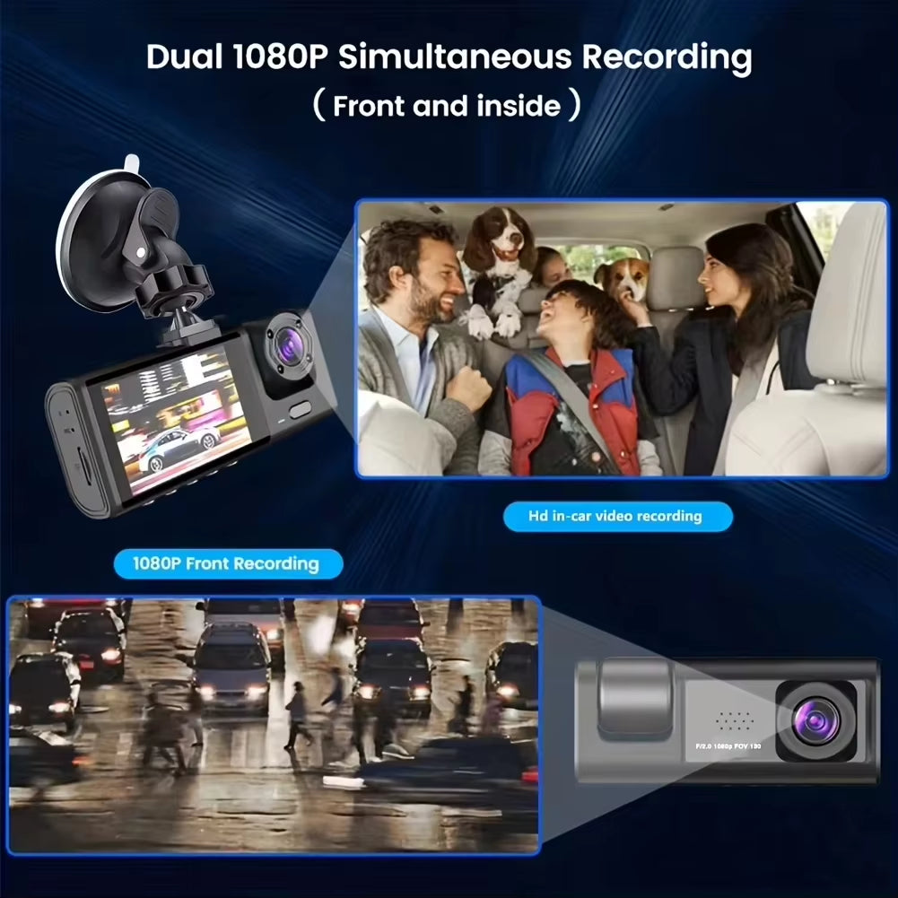 1080P Dash Cam with IR Night Vision 2/3 Channel Loop Recording 2 IPS Screen Vehicle DVR Video Recorder