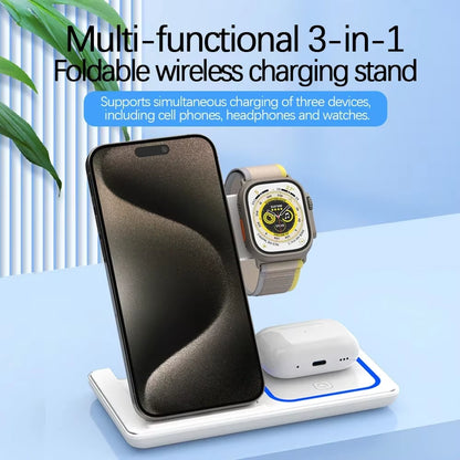 Soporte De Cargador Inalámbrico Rápido Con LED, Estación De Carga Plegable 3 En 1 De Para Iphone 15, 14, 13, 12, 11, Apple Watch