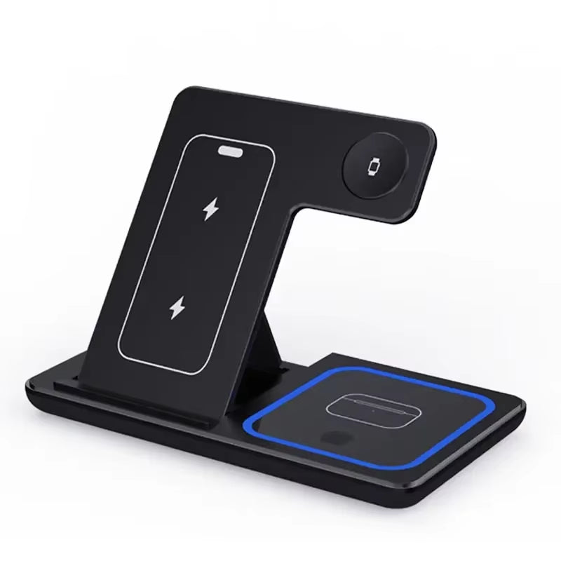 Soporte De Cargador Inalámbrico Rápido Con LED, Estación De Carga Plegable 3 En 1 De Para Iphone 15, 14, 13, 12, 11, Apple Watch