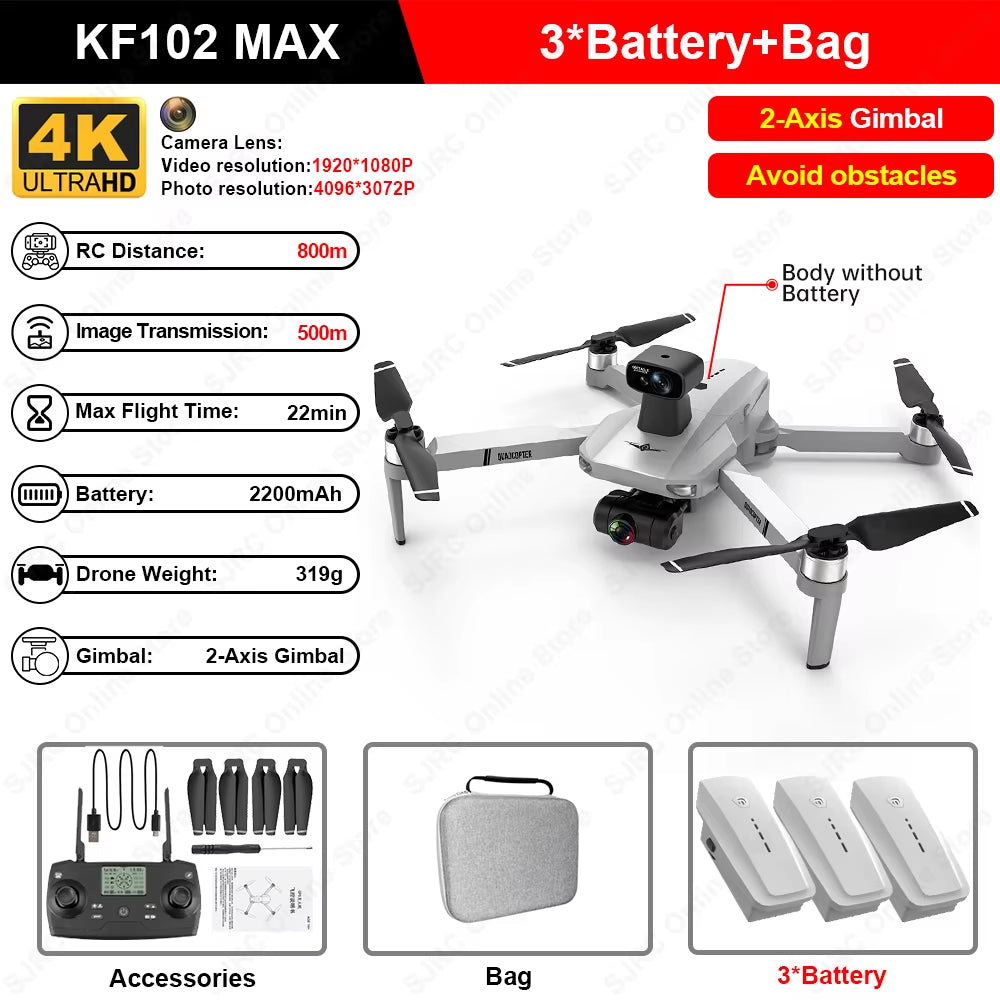 KF102 Max GPS Drone 4K Profesional FPV HD Camera KF102 Drones 2-Axis Gimbal Brushless Motor RC Quadcopter VS ZLL SG906 Max Pro2