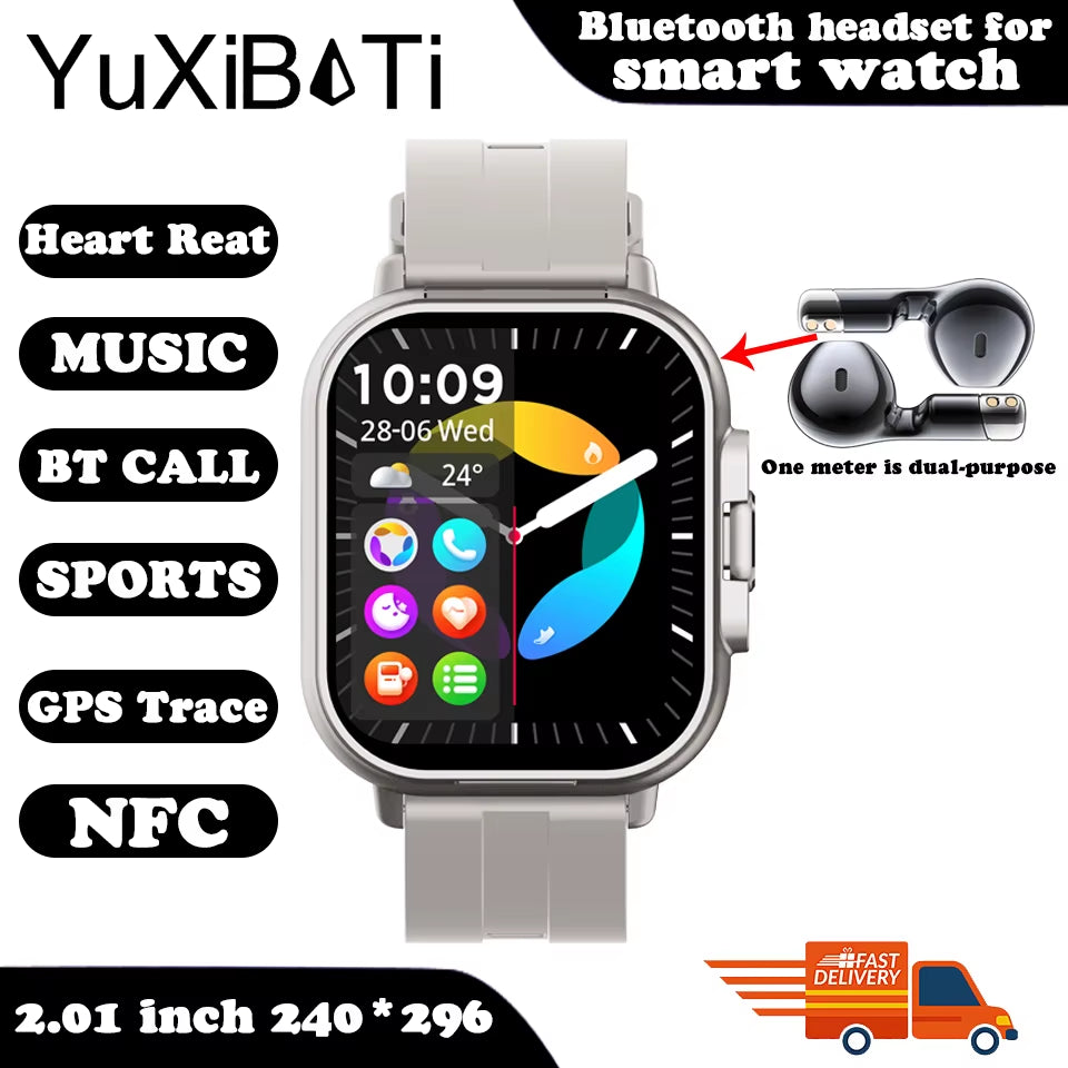2024 New TWS 2-In-1 with Headset Smart Watch Bluetooth Call Men Watch GPS Track Smartwatch Heart Rate Monitor Play Music Watch