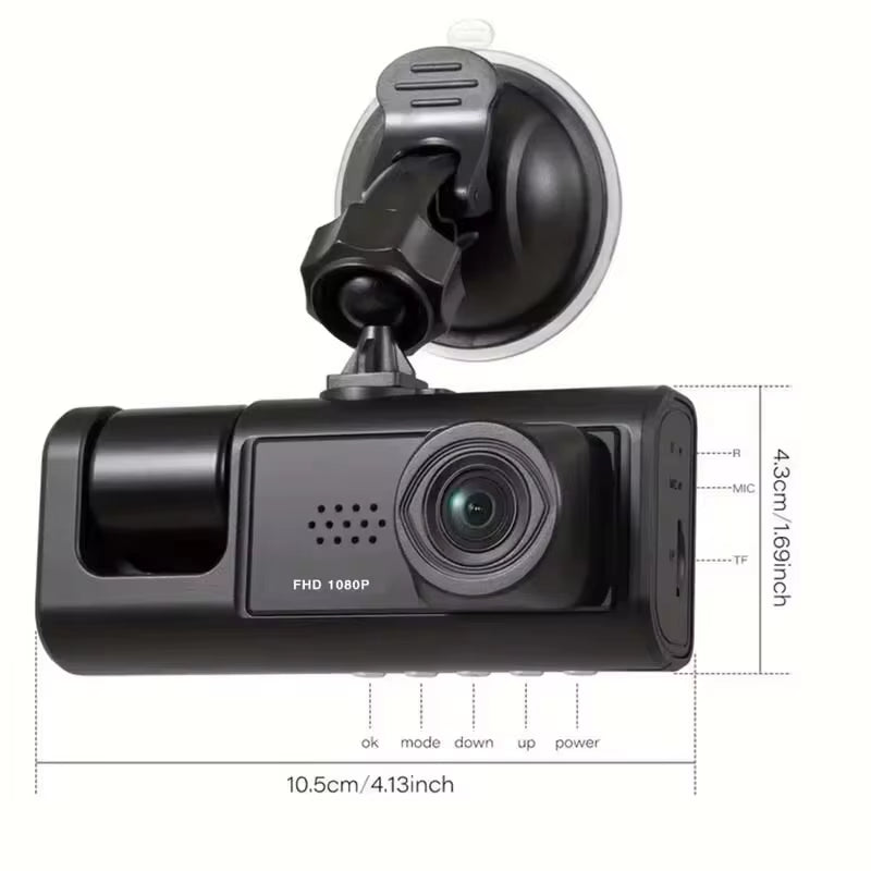 1080P Dash Cam with IR Night Vision 2/3 Channel Loop Recording 2 IPS Screen Vehicle DVR Video Recorder
