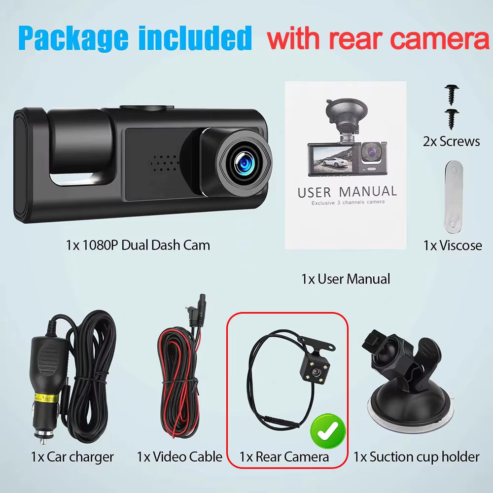 2/3 Channel Dash Cam for Car Front and Rear Camera 1080P Video Recorder Dashcam Black Box Car DVR Rear View Camera Car Accessory
