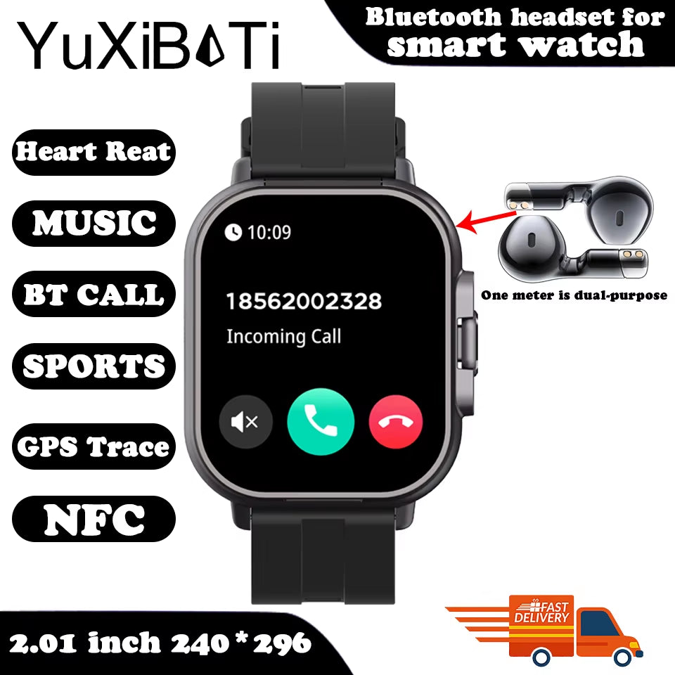 2024 New TWS 2-In-1 with Headset Smart Watch Bluetooth Call Men Watch GPS Track Smartwatch Heart Rate Monitor Play Music Watch
