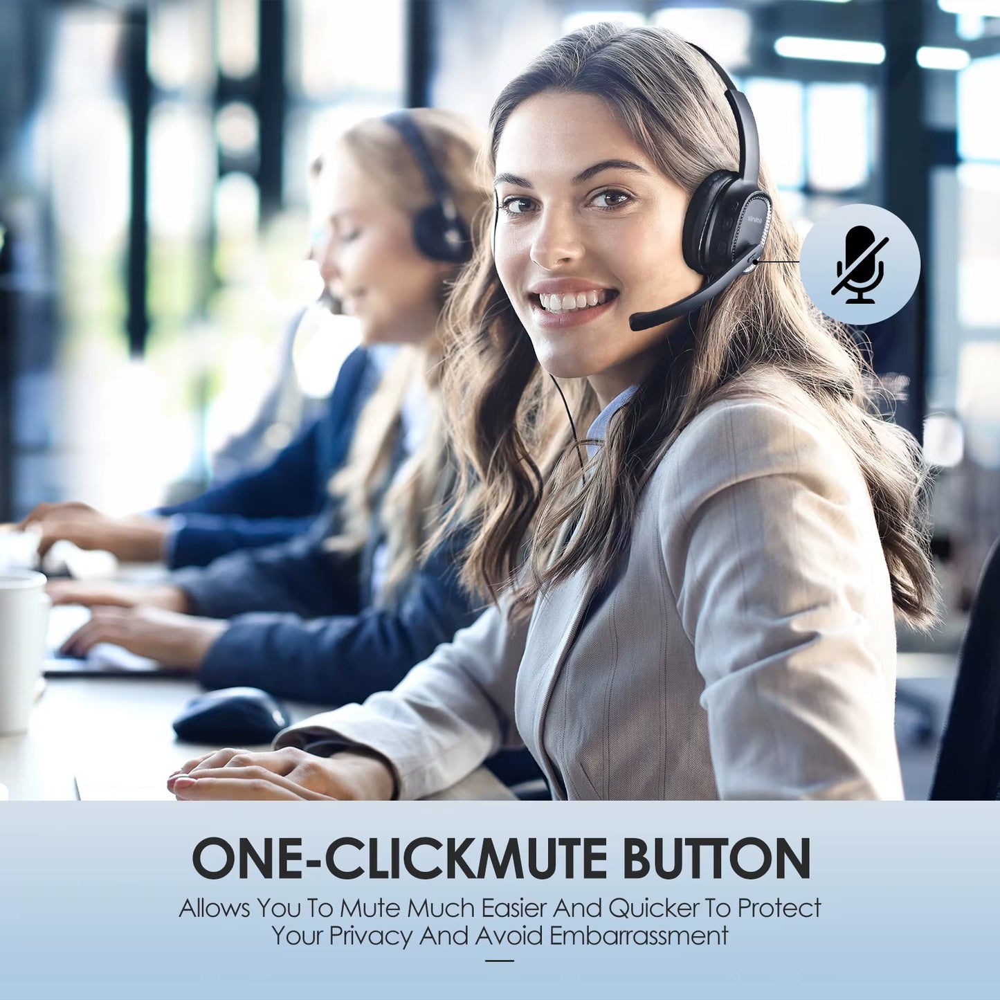 JH-101 Wireless Call Center Headset with Mic Noise Canceling Headphones with 50H Talking Time for Office Work, Video