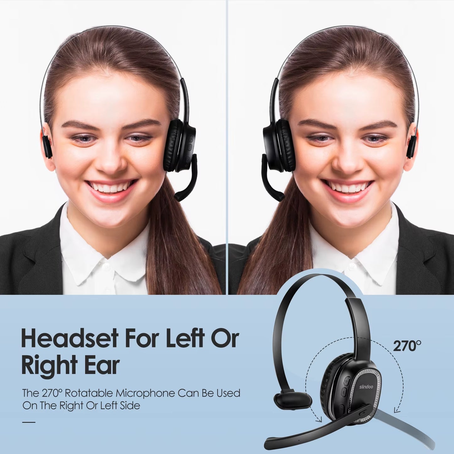 JH-101 Wireless Call Center Headset with Mic Noise Canceling Headphones with 50H Talking Time for Office Work, Video