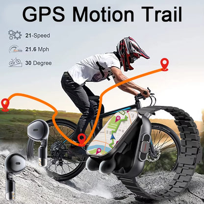 2024 New TWS 2-In-1 with Headset Smart Watch Bluetooth Call Men Watch GPS Track Smartwatch Heart Rate Monitor Play Music Watch