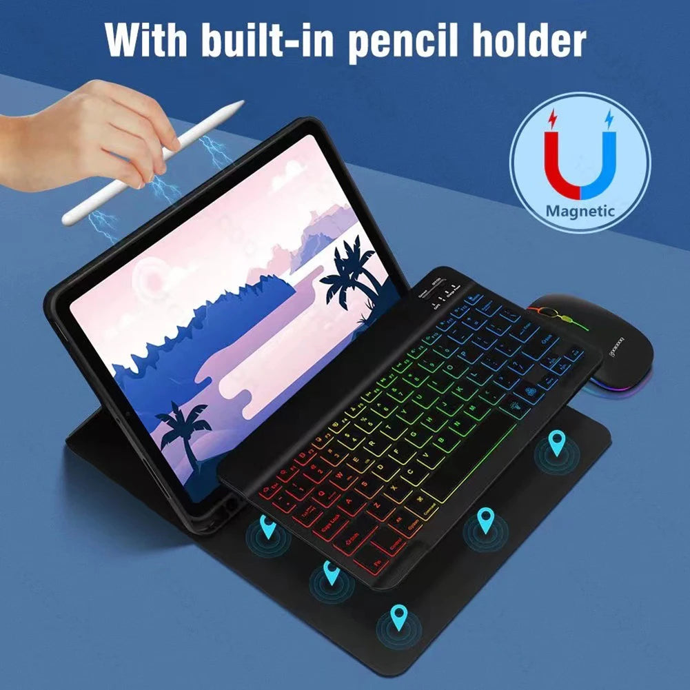 RGB Bluetooth Keyboard and Mouse Rechargeable Wireless Keyboard for Ipad Tablet Android Ios Windows Rainbow Backlight Keyboard