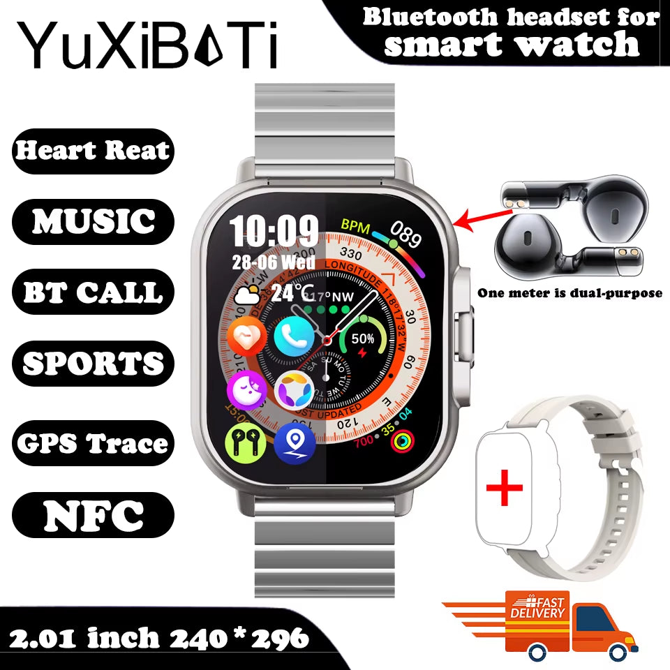 2024 New TWS 2-In-1 with Headset Smart Watch Bluetooth Call Men Watch GPS Track Smartwatch Heart Rate Monitor Play Music Watch