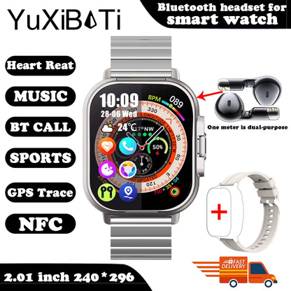 2024 New TWS 2-In-1 with Headset Smart Watch Bluetooth Call Men Watch GPS Track Smartwatch Heart Rate Monitor Play Music Watch