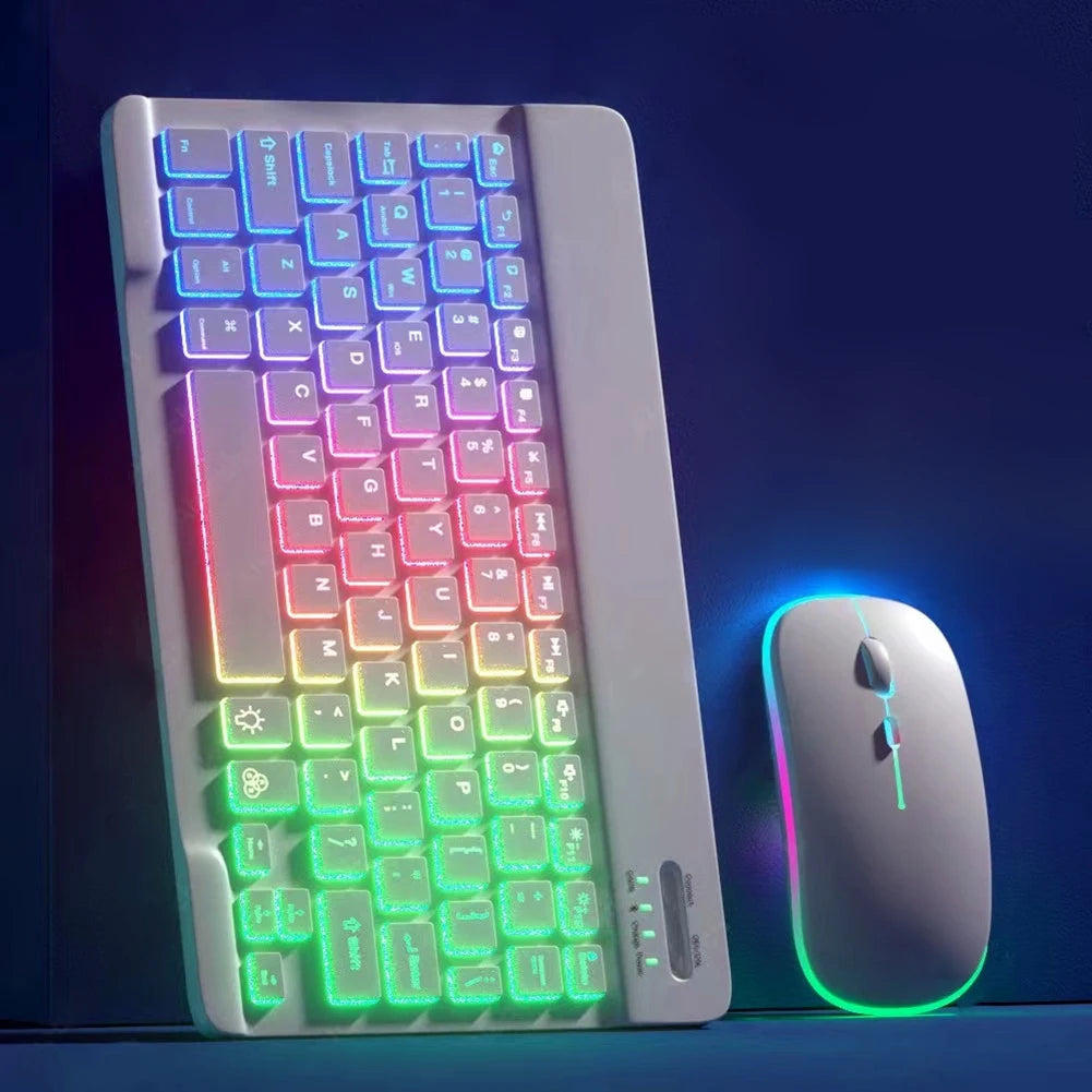 RGB Bluetooth Keyboard and Mouse Rechargeable Wireless Keyboard for Ipad Tablet Android Ios Windows Rainbow Backlight Keyboard