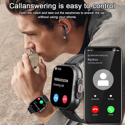 2024 New TWS 2-In-1 with Headset Smart Watch Bluetooth Call Men Watch GPS Track Smartwatch Heart Rate Monitor Play Music Watch