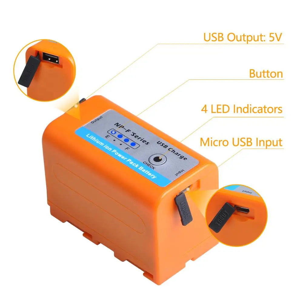 5200Mah USB Output NP-F750 F730 F770 Battery LED Power Indicator for Sony NP F960 F970 NP-F550 CCD-TRV58 V1J Z1