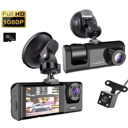 1080P Dash Cam with IR Night Vision 2/3 Channel Loop Recording 2 IPS Screen Vehicle DVR Video Recorder