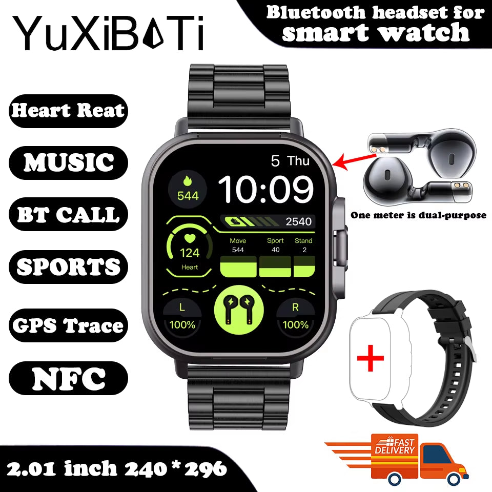 2024 New TWS 2-In-1 with Headset Smart Watch Bluetooth Call Men Watch GPS Track Smartwatch Heart Rate Monitor Play Music Watch