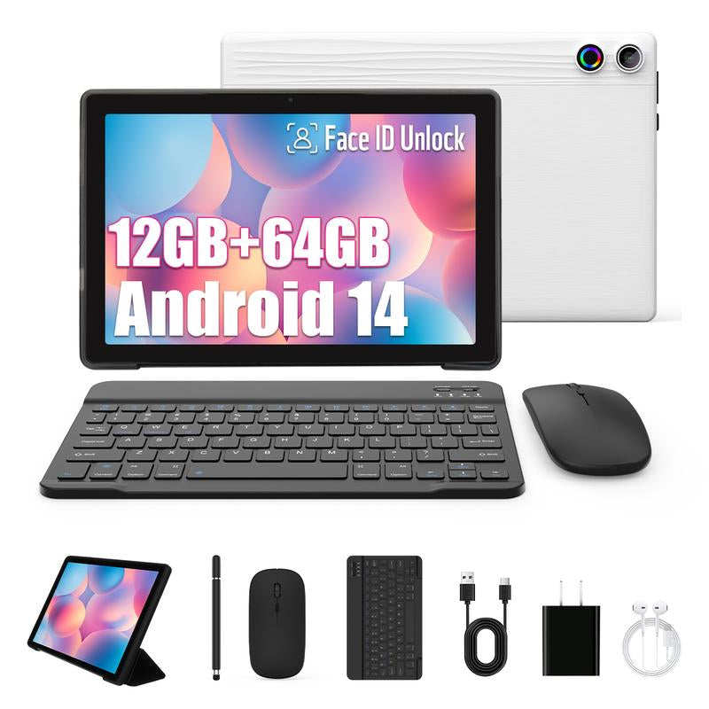 10.1-Inch Android 14 Octa-Core Tablet Set,12Gb RAM 64GB Rom,Face ID, Bluetooth,5Mp+8Mp Dual Camera,Wifi 6, 5000Mah Battery,5Mp+8Mp