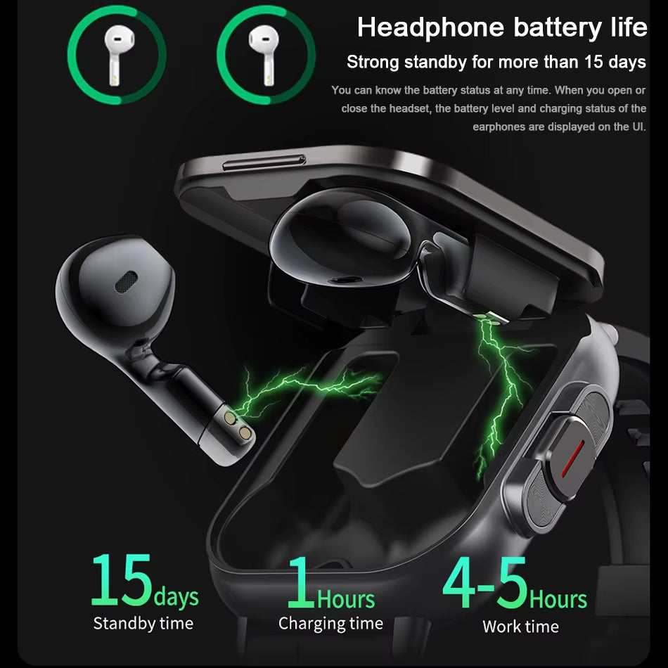 2024 New TWS 2-In-1 with Headset Smart Watch Bluetooth Call Men Watch GPS Track Smartwatch Heart Rate Monitor Play Music Watch