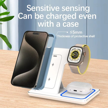Soporte De Cargador Inalámbrico Rápido Con LED, Estación De Carga Plegable 3 En 1 De Para Iphone 15, 14, 13, 12, 11, Apple Watch