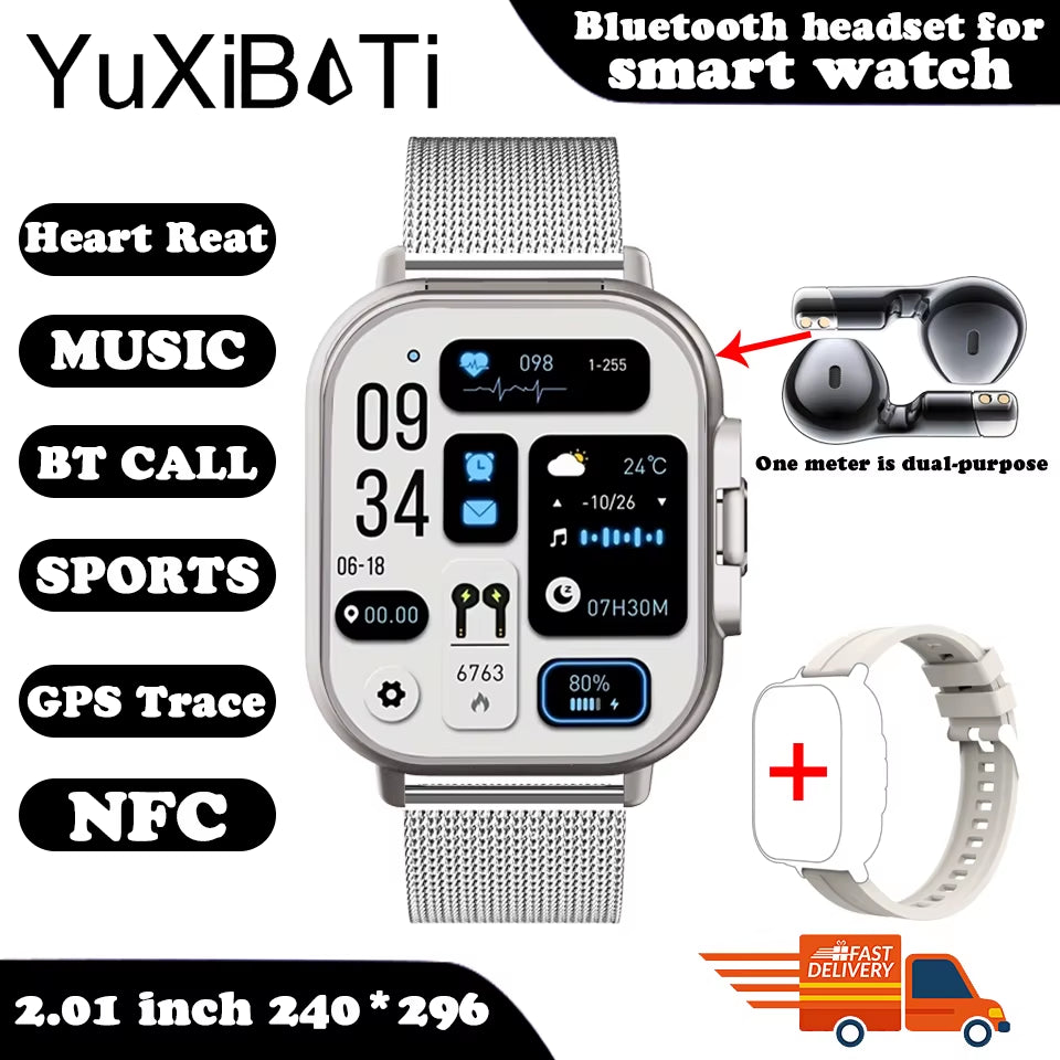 2024 New TWS 2-In-1 with Headset Smart Watch Bluetooth Call Men Watch GPS Track Smartwatch Heart Rate Monitor Play Music Watch