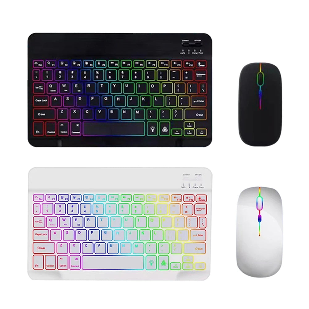 RGB Bluetooth Keyboard and Mouse Rechargeable Wireless Keyboard for Ipad Tablet Android Ios Windows Rainbow Backlight Keyboard