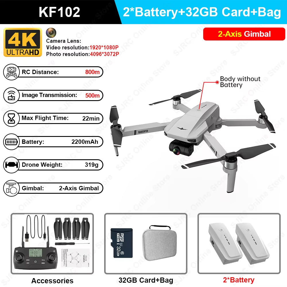 KF102 Max GPS Drone 4K Profesional FPV HD Camera KF102 Drones 2-Axis Gimbal Brushless Motor RC Quadcopter VS ZLL SG906 Max Pro2