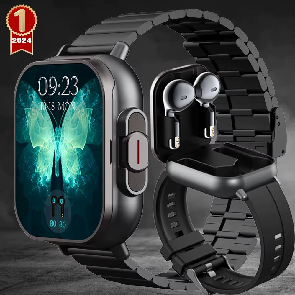 2024 New TWS 2-In-1 with Headset Smart Watch Bluetooth Call Men Watch GPS Track Smartwatch Heart Rate Monitor Play Music Watch